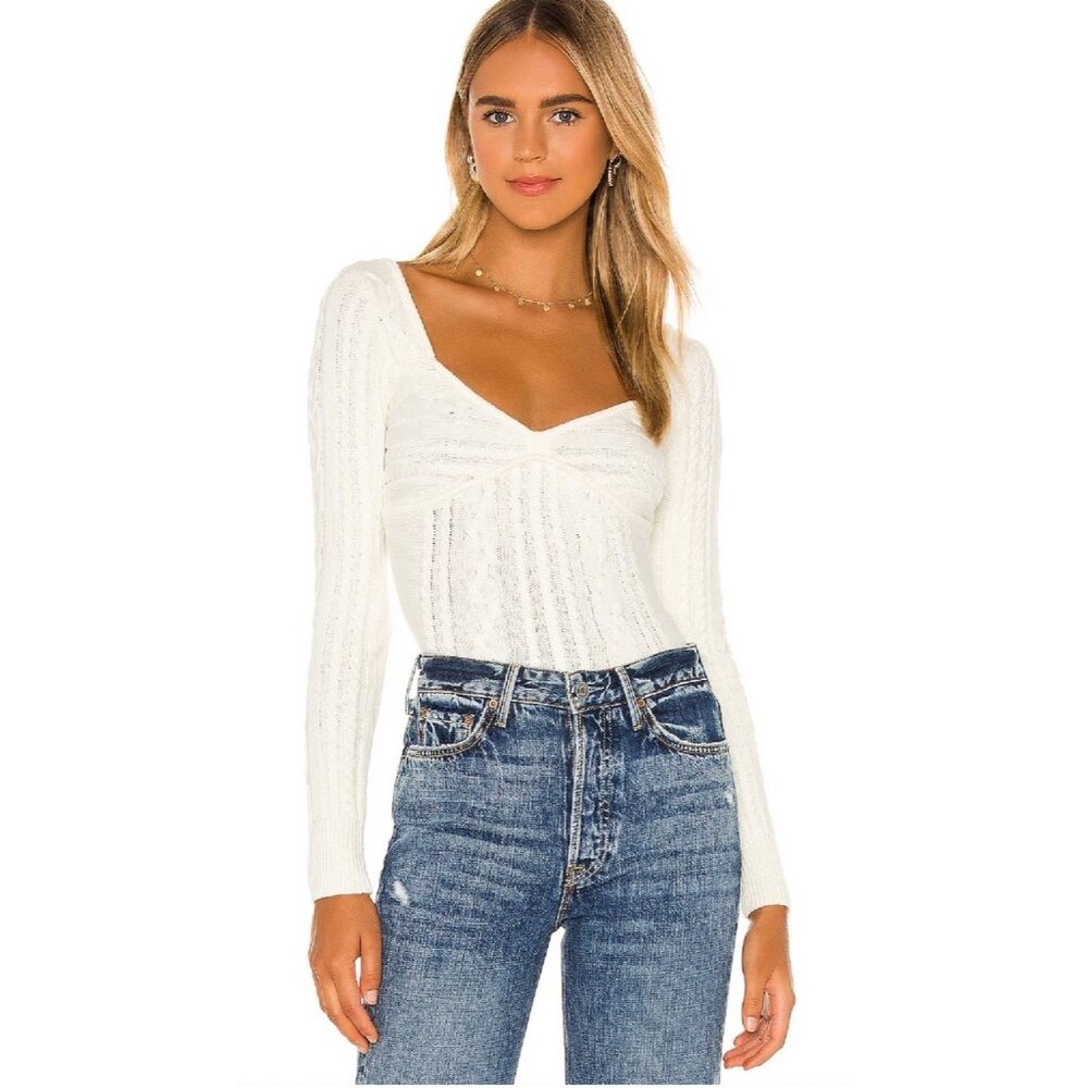 Majorelle Revolve‎ Cream Cable Knit Sweater Size L Coquette Chunky